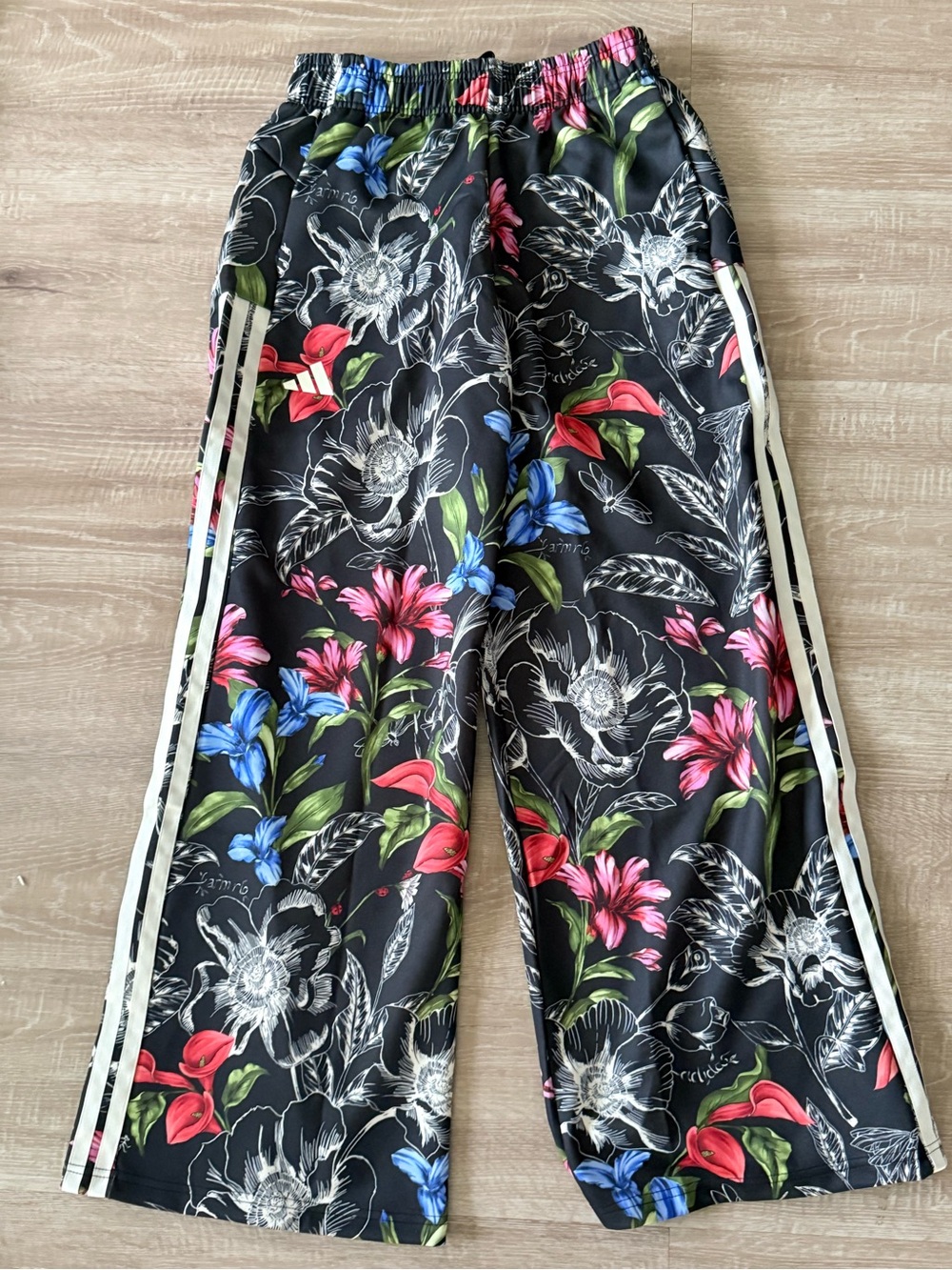 FARM Rio Black Floral Track Pants with Pink, Blue & Green Blooms